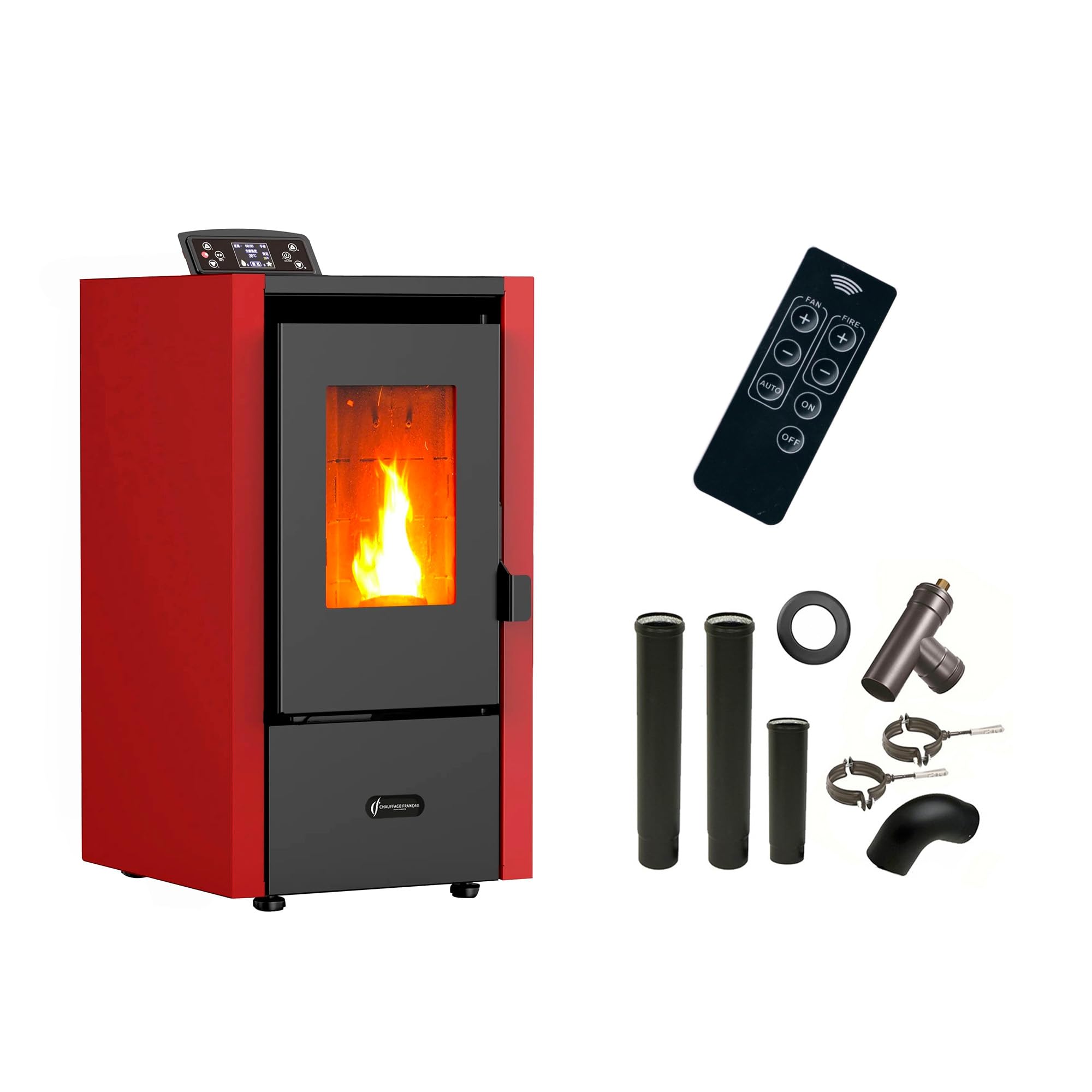 Sannover Luft-Pelletofen Anita 6,5 kW bordeaux Kaminbau-Anschluss-Set