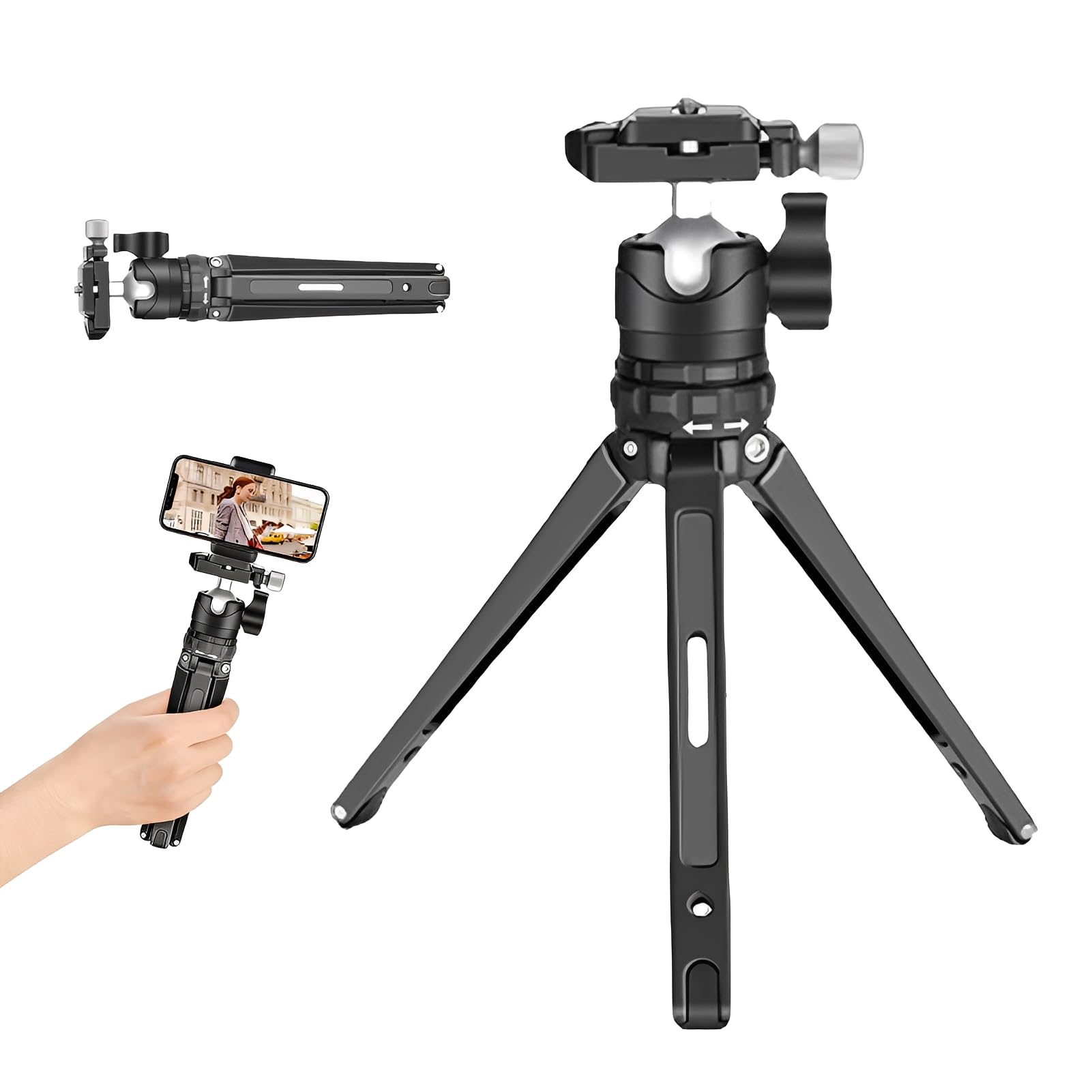 LICAEVEY Przenośny Ministatyw Stacjonarny z głowicą kulową 360°, Regulowany Stojak do Aparatu Bezlusterkowego DSLR, Płytka Szybkiego Uwalniania, Duże Obciążenie 11 Funtów do Wideo Vlogów (GRAY)