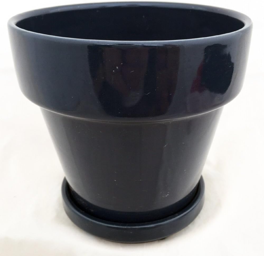 Ceramic Pot and Saucer plus Felt Feet Navy 5.5" x 5.5