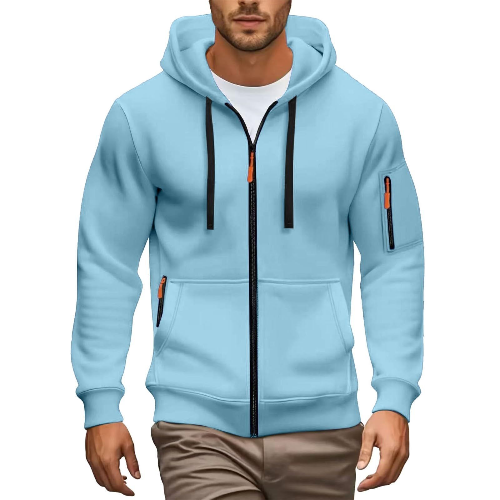 Felpa con cappuccio con zip intera, con coulisse, comoda, da lavoro, tinta unita, elasticizzata, versatile, per il tempo libero, alla moda, vestibilità larga, con cappuccio