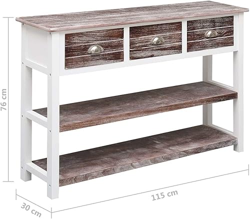 Miniatura 2 de FurturHome Mesa consola con 3 cajones y 2 estantes  Mesa de sofá de madera vintage  Mesa de entrada de madera retro para pasillo entrada sala de