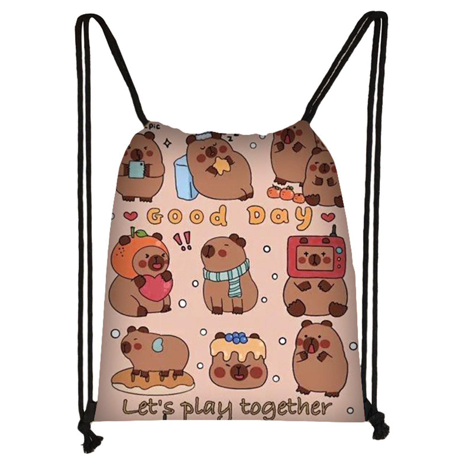 – Capybara Waterproof Polyester Drawstring Bag – Lightweight Gym & Swimming Sports Bag for Men and Women, Portable Travel & Student Storage Sack with Durable, Water-Resistant Design