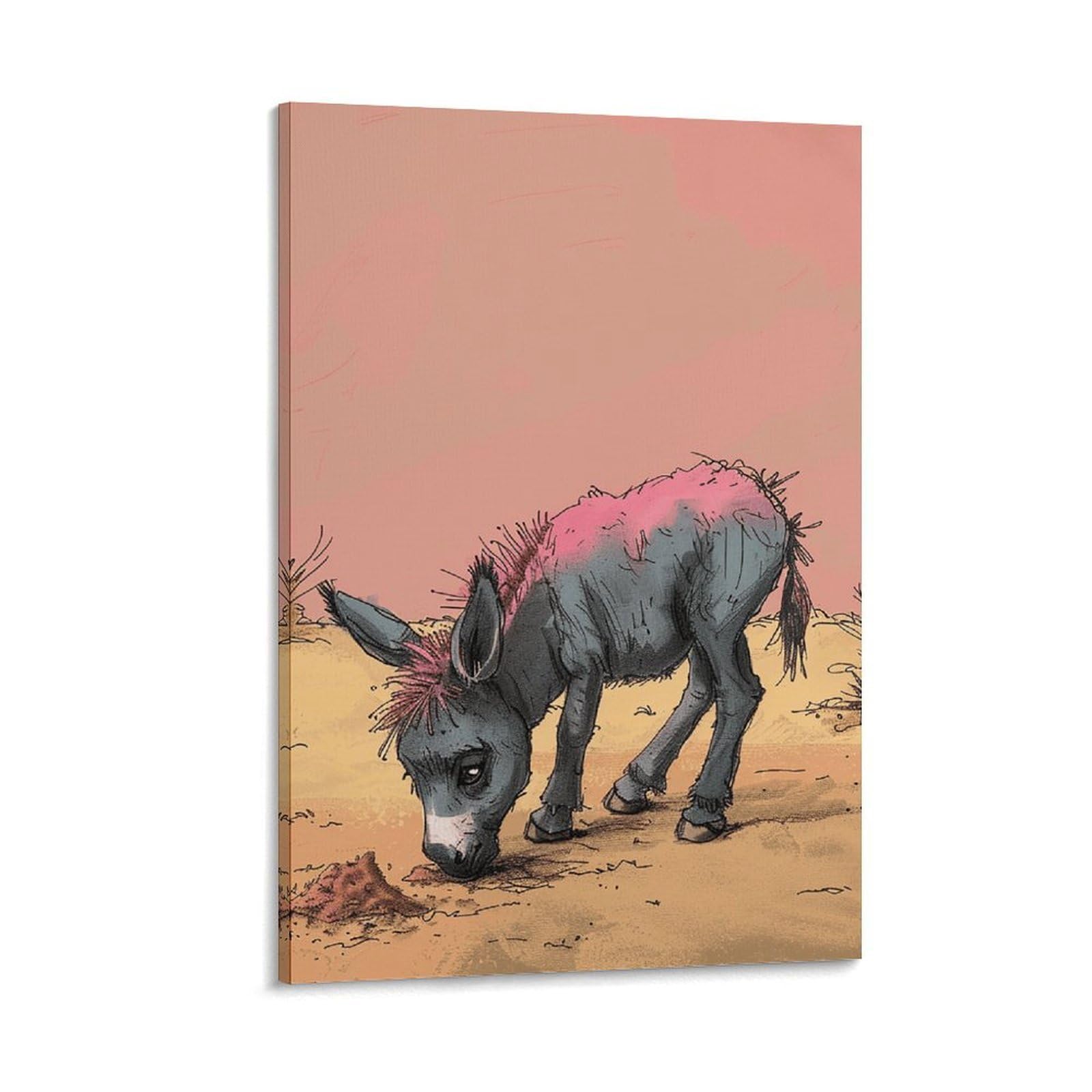 Canvas Wall Art for Living Room 16"x24" Modern Artwork Painting Pictures Hanging Canvas Prints Donkey Eats Sand Aesthetic Wall Art for Bedroom Bathroom Office Wall Art Print Decor Donkey Eats Sand Ca