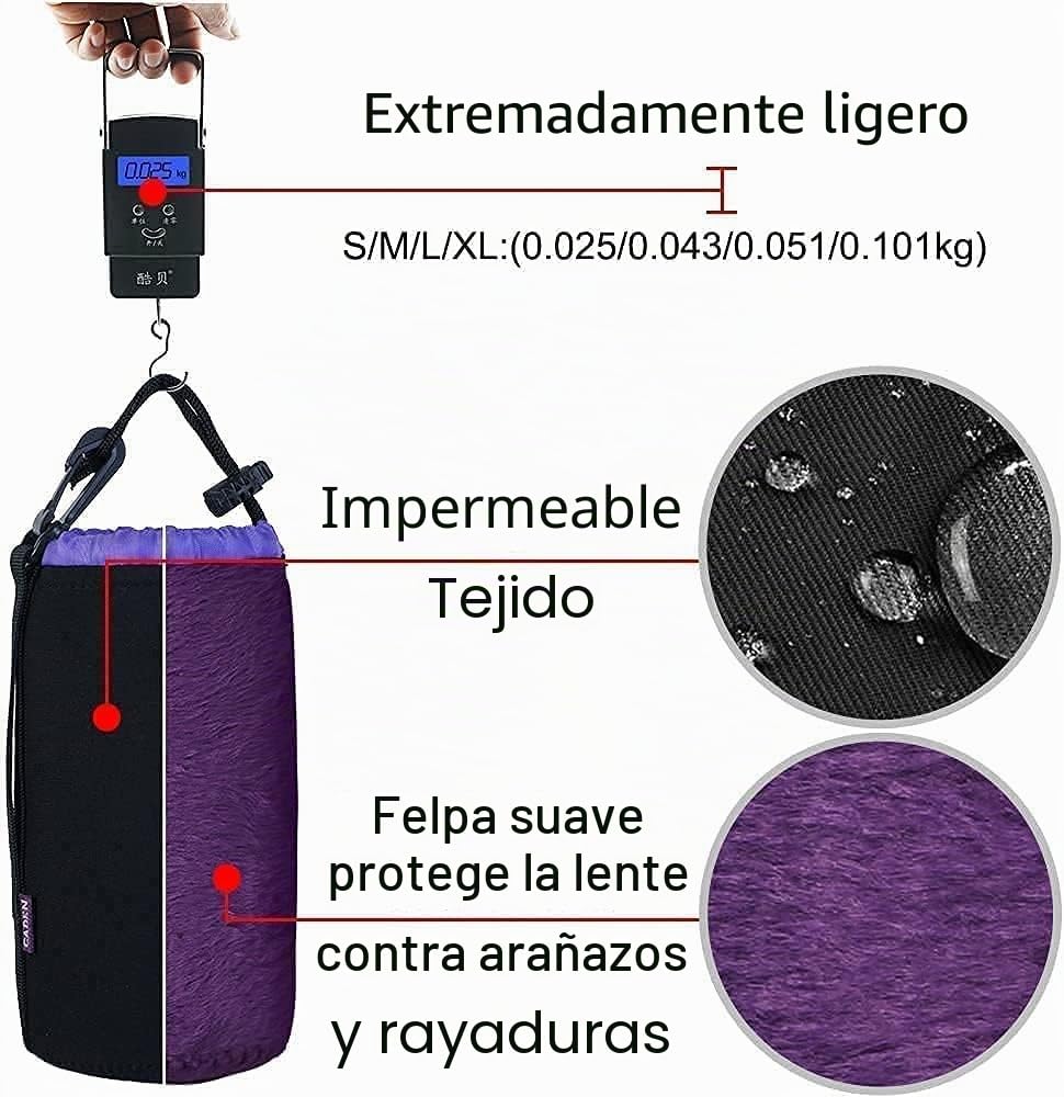 Cwatcun Funda de Neopreno para Objetivo de cámara réflex Digital Canon, Nikon, Sony, Sony, S, M, L, XL, Suave Funda de felpa para Pentax, Panasonic, Fuji, Tamron, Sigma, 4 tamaños