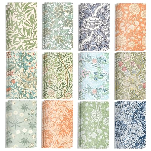 24 Pieces William Morris Floral Notepads Mini Vintage Floral Notebook Small Floral Pocket Journal with Soft Cover, 12 Styles William Morris Mini Notepads for Travel Journaling,Gift Sets & Daily Notes