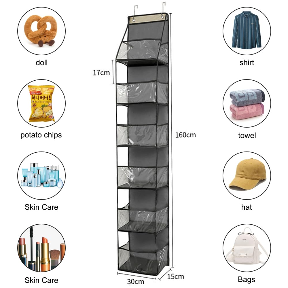 YqsIbth Over Door Storage Organiser, 6-Shelf Clear Window Pockets Organizer, Bedroom Over the Door Organiser - Image 2