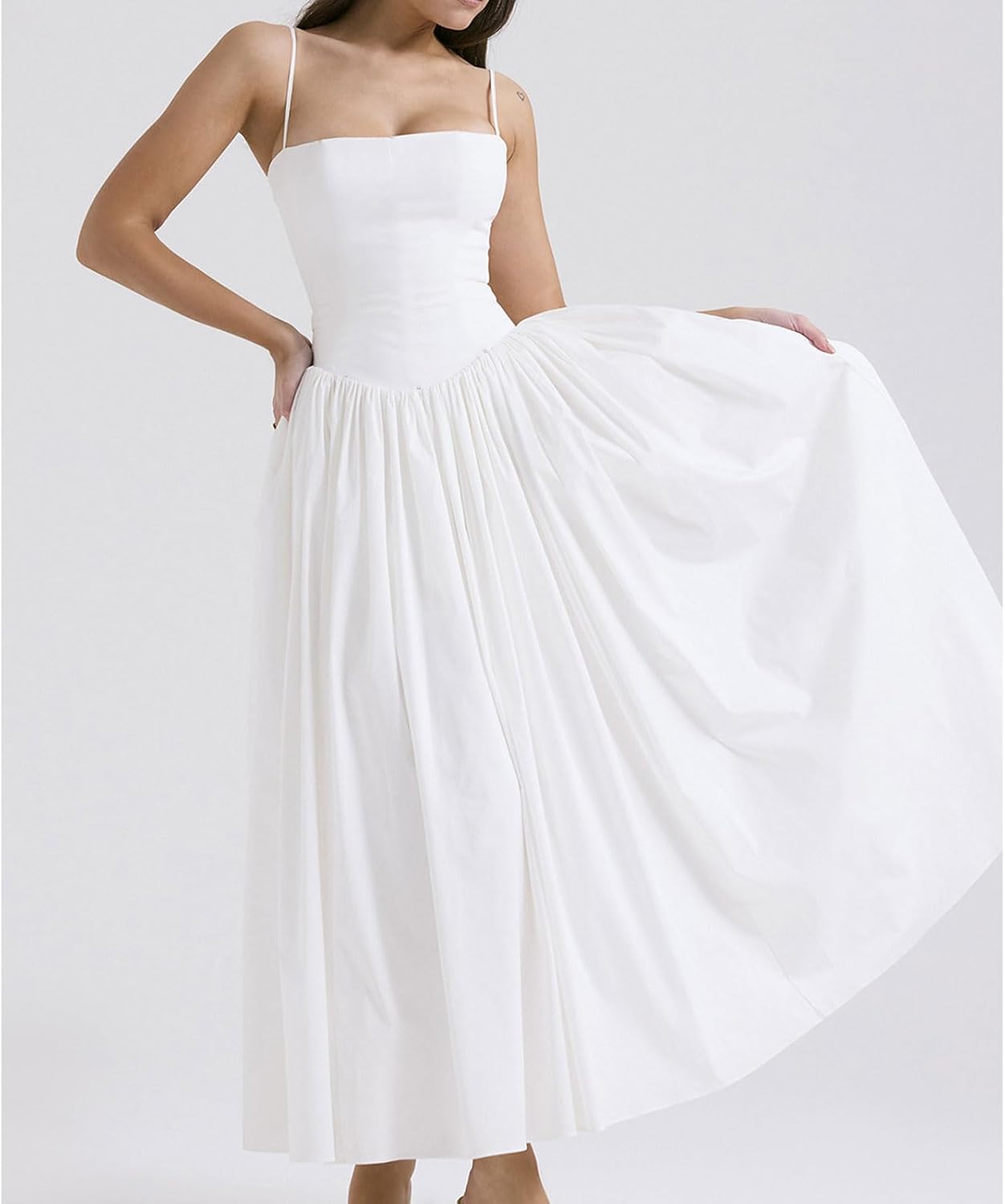 Women's Long Halter Dresses Square Neck Ruffle Hem A-Line Suitable for Coctail Club Night Out Dresses - Image 3