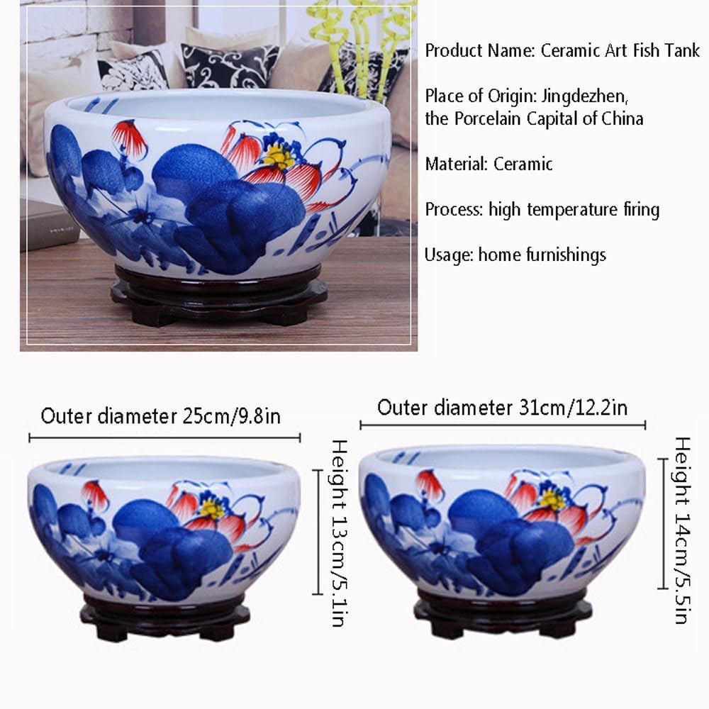 青と白の植木鉢、排水穴付き、青と白のプランター セラミック