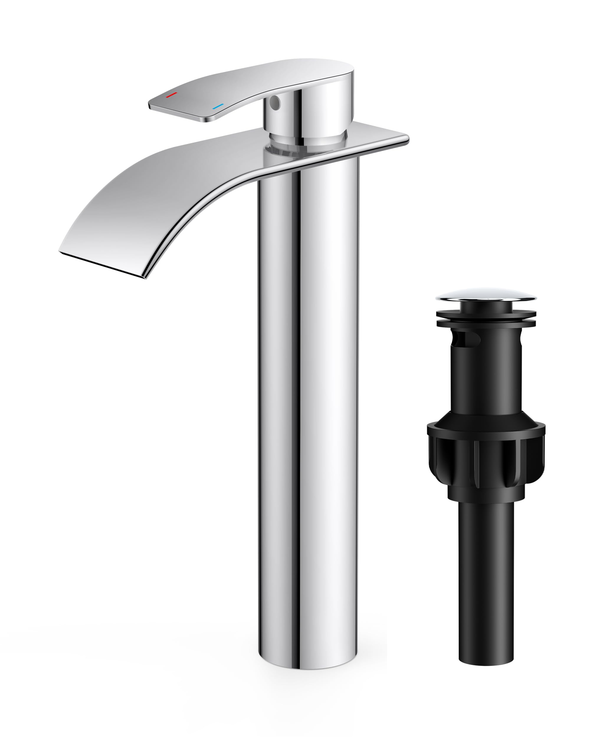 Robinet cascade chromé pour vasque de salle de bain haute avec bonde pop-up - 7
