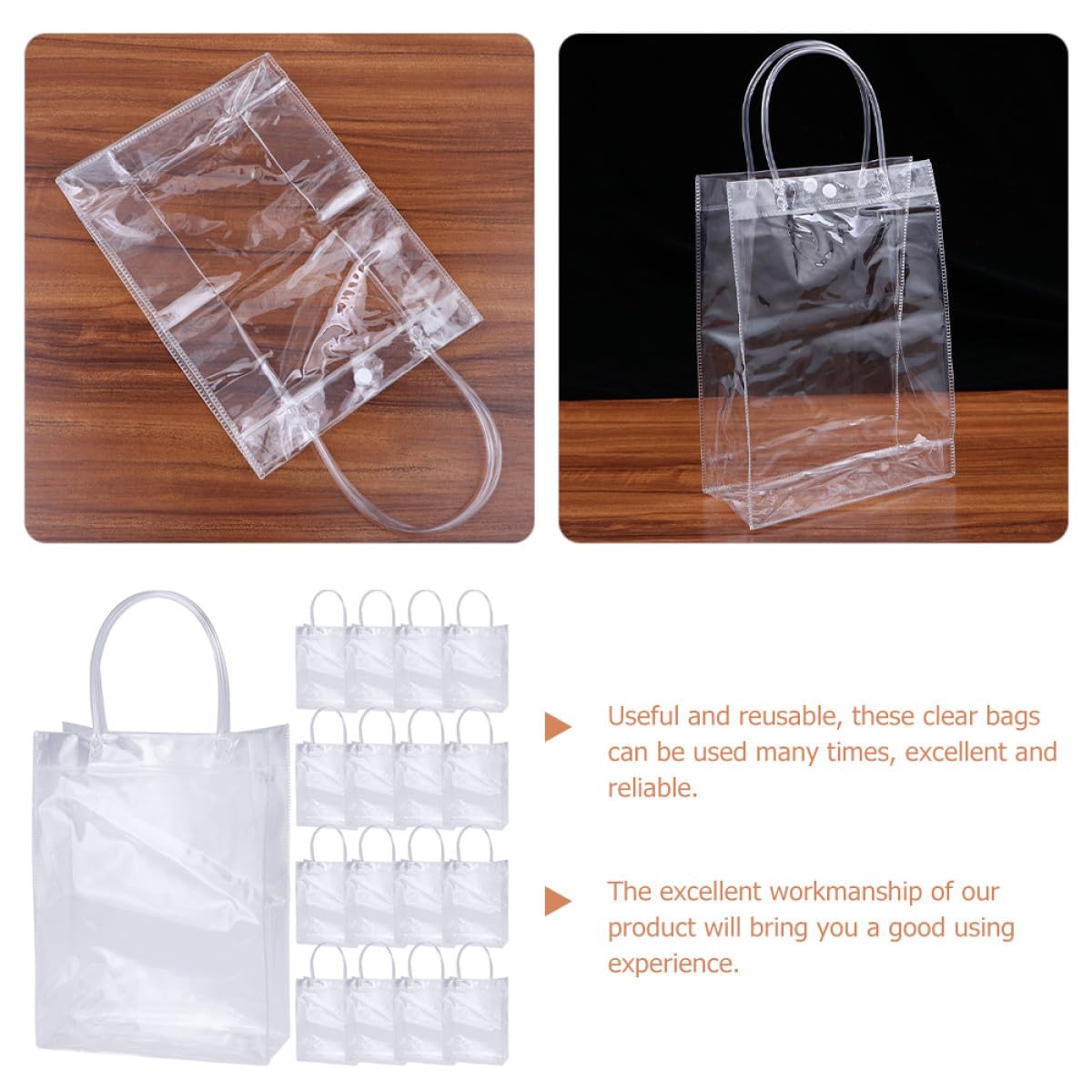 BIUDECO 24 Pezzi Sacchetti Regalo Trasparenti Manico in Pvc Riutilizzabili Pratici per Confezioni Regalo e Negozi di Shopping Multifunzione