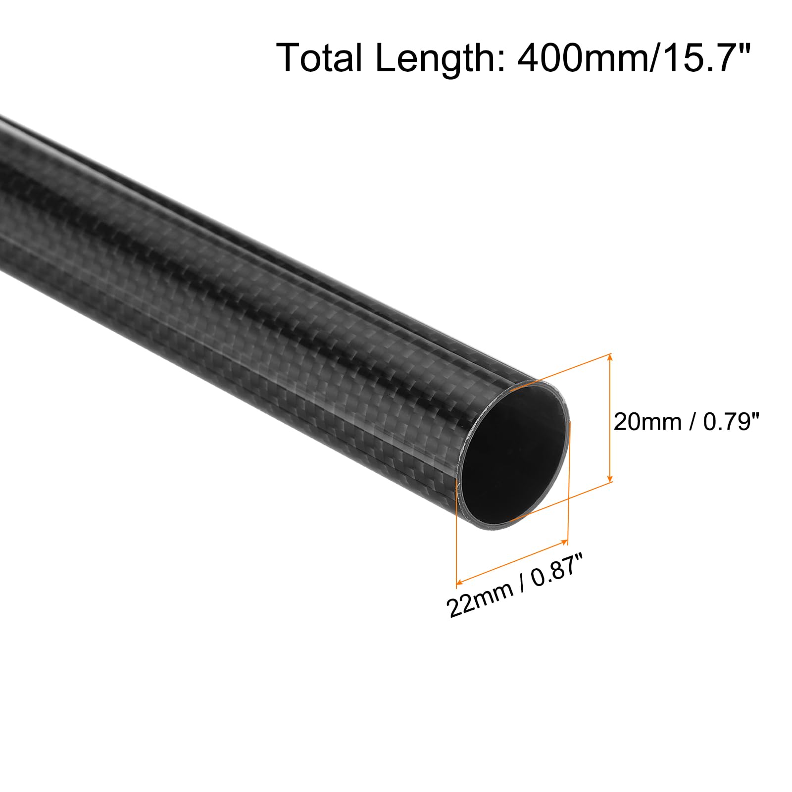 QUARKZMAN 2Pcs Tubes en Fibre de Carbone 20 x 22 x 400mm Tissage Uni Surface Brillante Tige Enroulée en Carbone 3K pour Avion Rc Quadcopter Multicopter