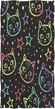 Neon Cats Black Beach Towel, Microfiber Absorbent Quick Dry Swimming Yoga Beach Towels for Women, Men, Kids