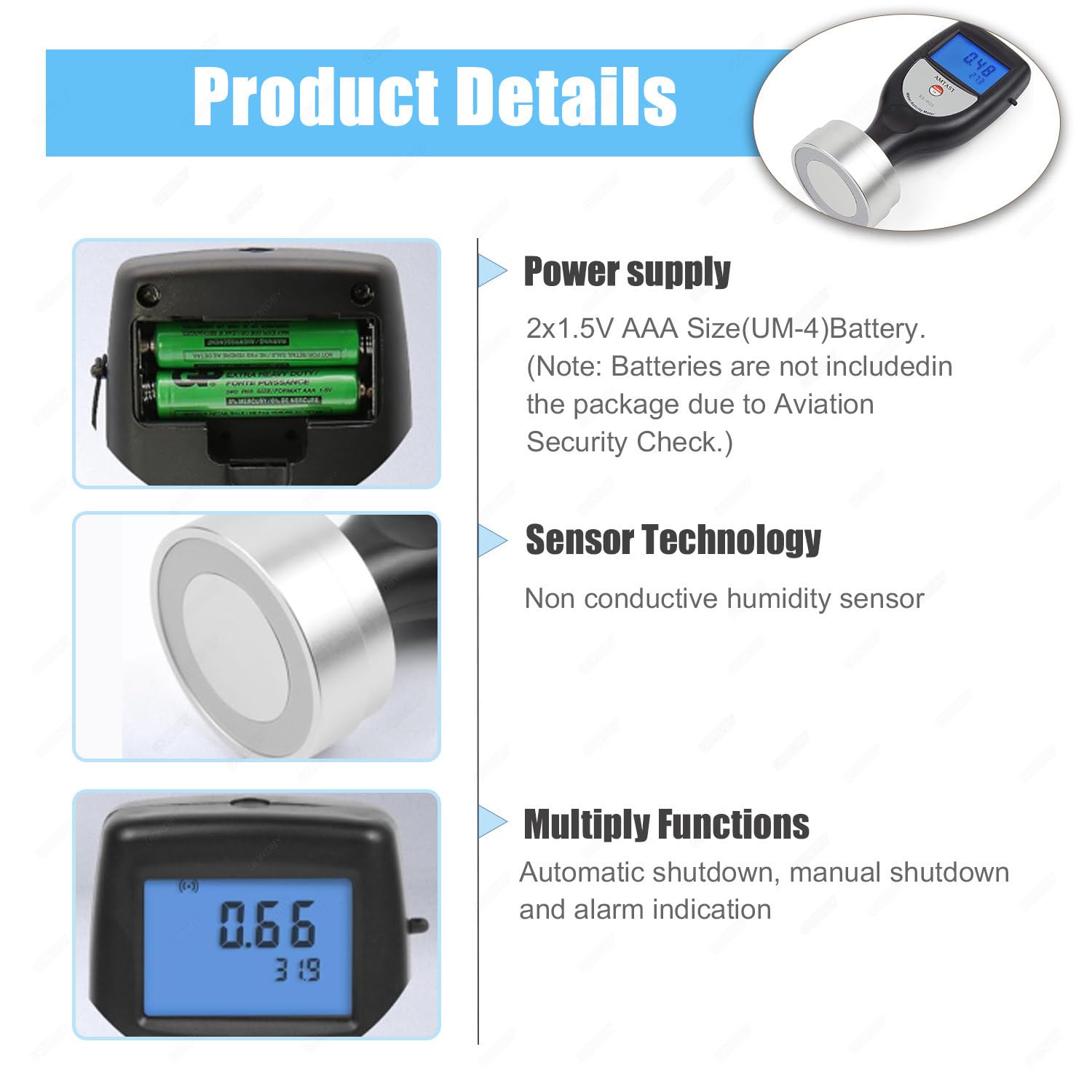 Medidor de actividad de agua portátil con pantalla LED para pruebas de humedad de alimentos en cecina, frutas secas, granos y verduras