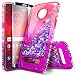 Moto Z2 Play Case with [Full Coverage Tempered Glass Screen Protector], NageBee Quicksand Liquid Floating Glitter Flowing Bling Diamond Case For Motorola Moto Z Play (2nd Generation) - Pink/Purple