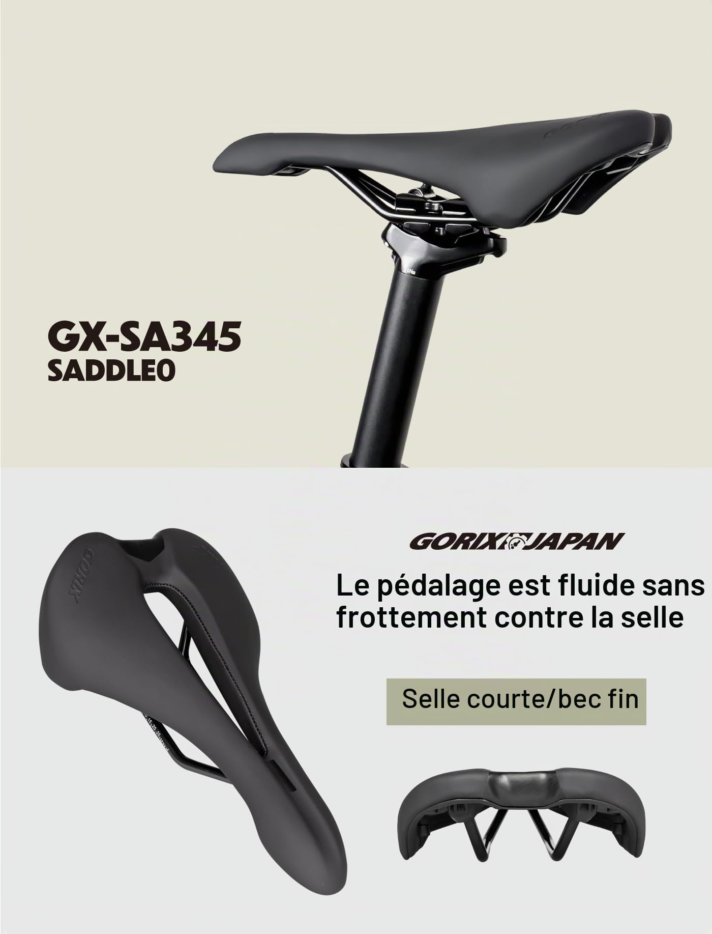 GORIX – Selle de vélo Courte, légère, Large, Coussin Confortable, pour VTT, vélo de Route (GX-SA345)
