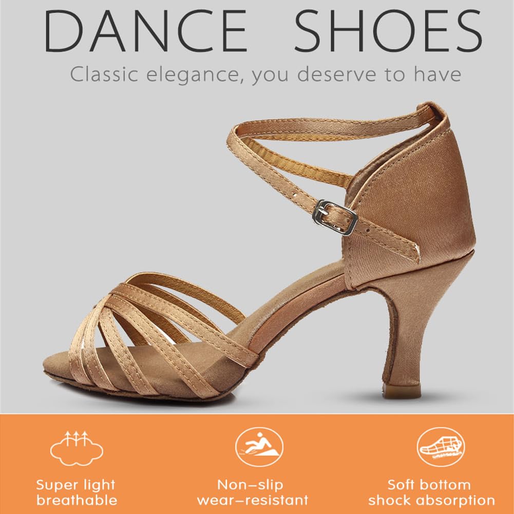 MSMAX Women Tan Latin Dancing Shoes High Heel Character Ballroom Dance Shoe for Women 6.5 M US Women