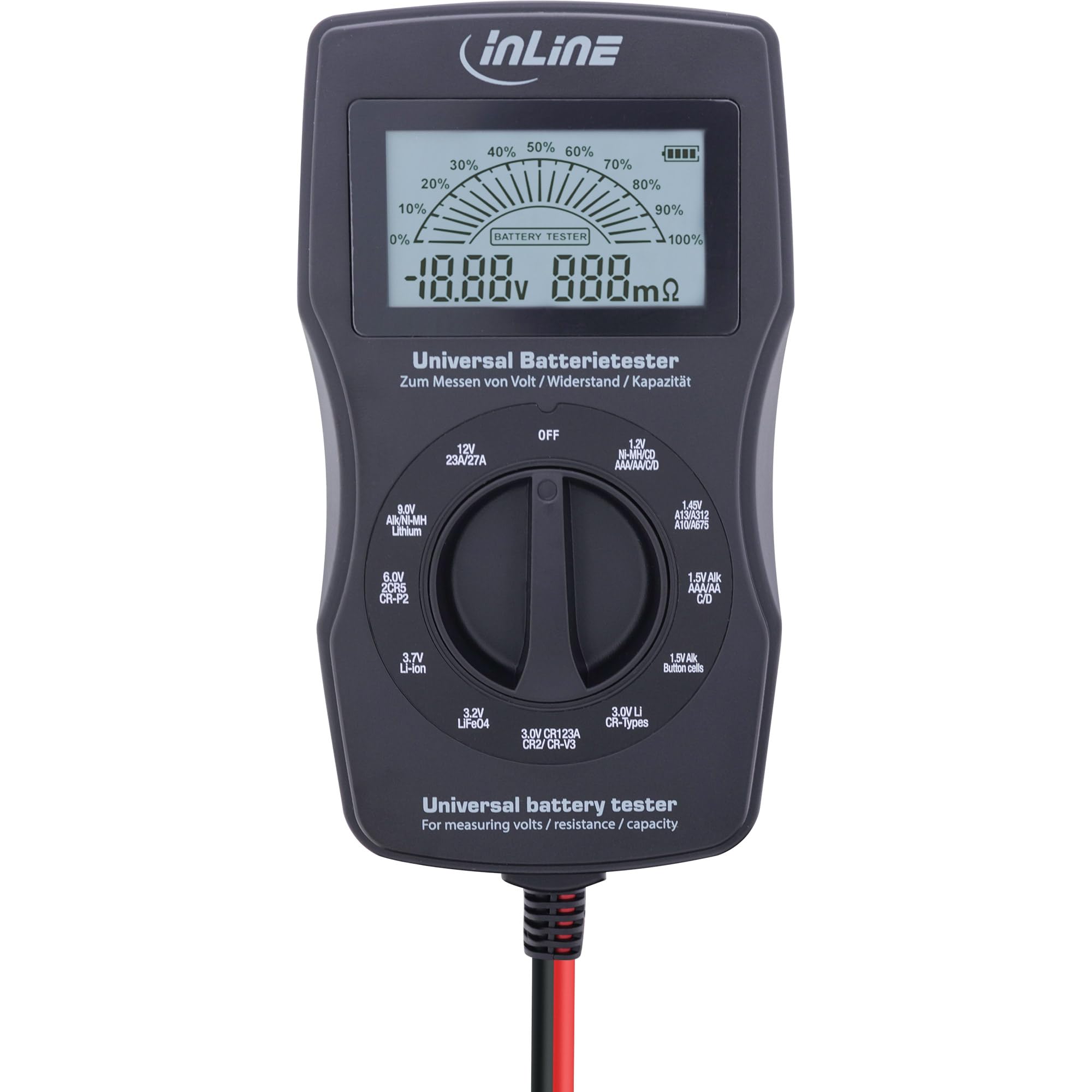 InLine Wielofunkcyjny tester baterii, miernik z wyświetlaczem LCD, 01285T