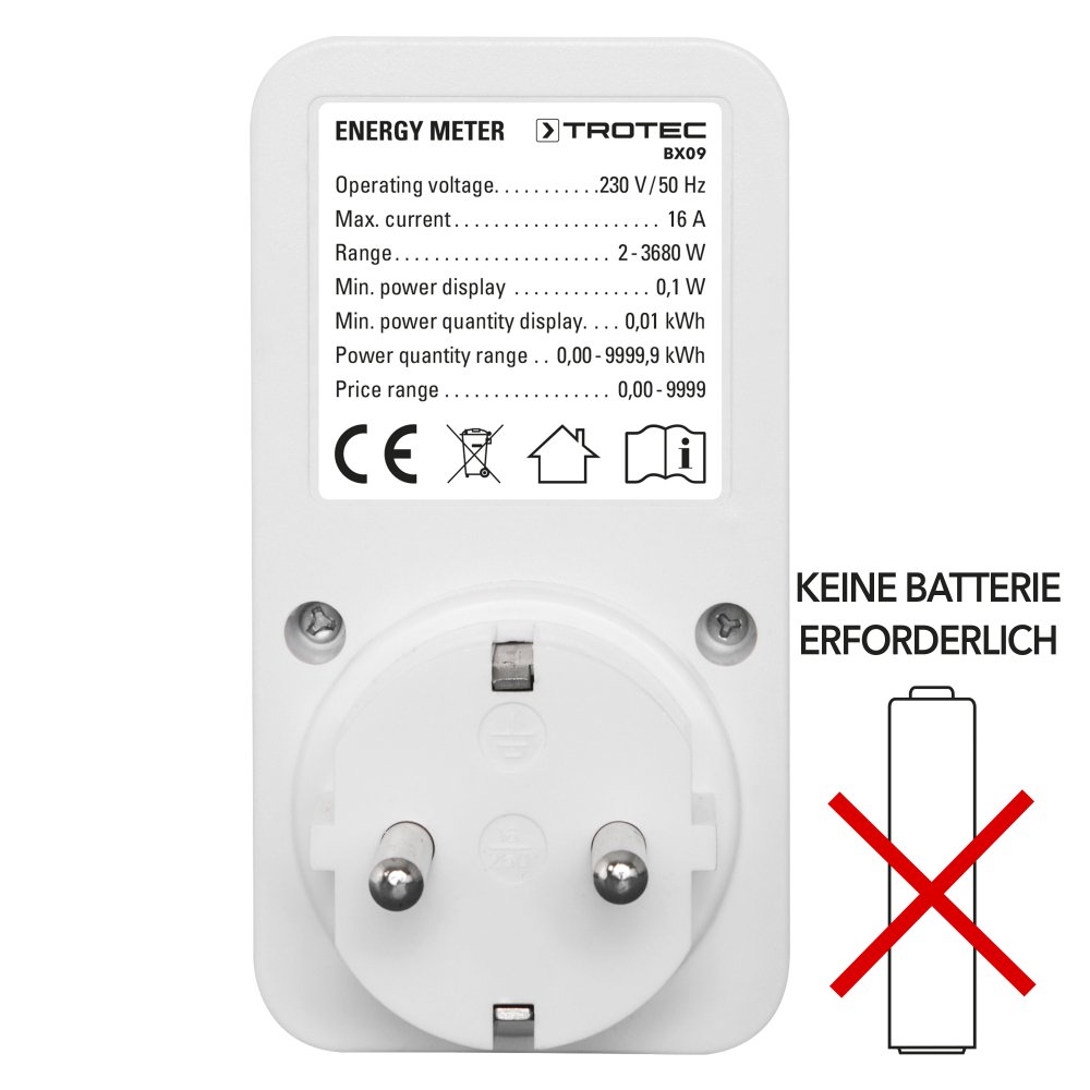 TROTEC BX09 Miernik kosztów energii szybki i prosty pomiar zużycia energii minimalne wskazanie 0,1 W