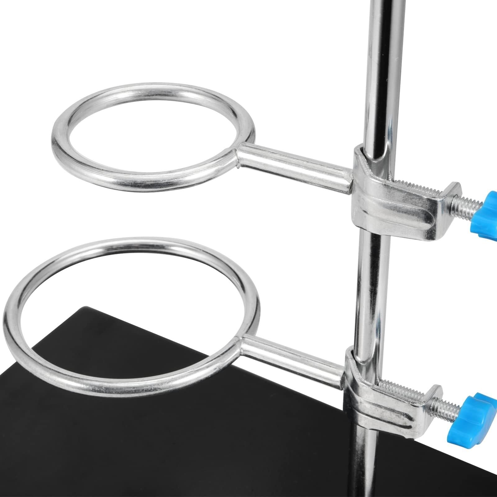 40 cm Laborstativ-Set mit 2 Retortenringen und Klemmen - Langlebige Edelstahl Laborunterstützung