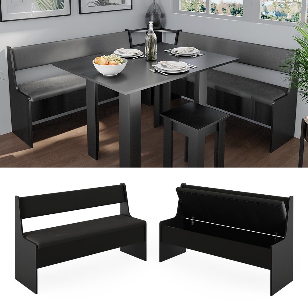 Vicco Banco de Comedor Roman, Negro, 41.5 x 136.6 cm, Apto para soluciones de Esquina Que ahorran Espacio en el Comedor