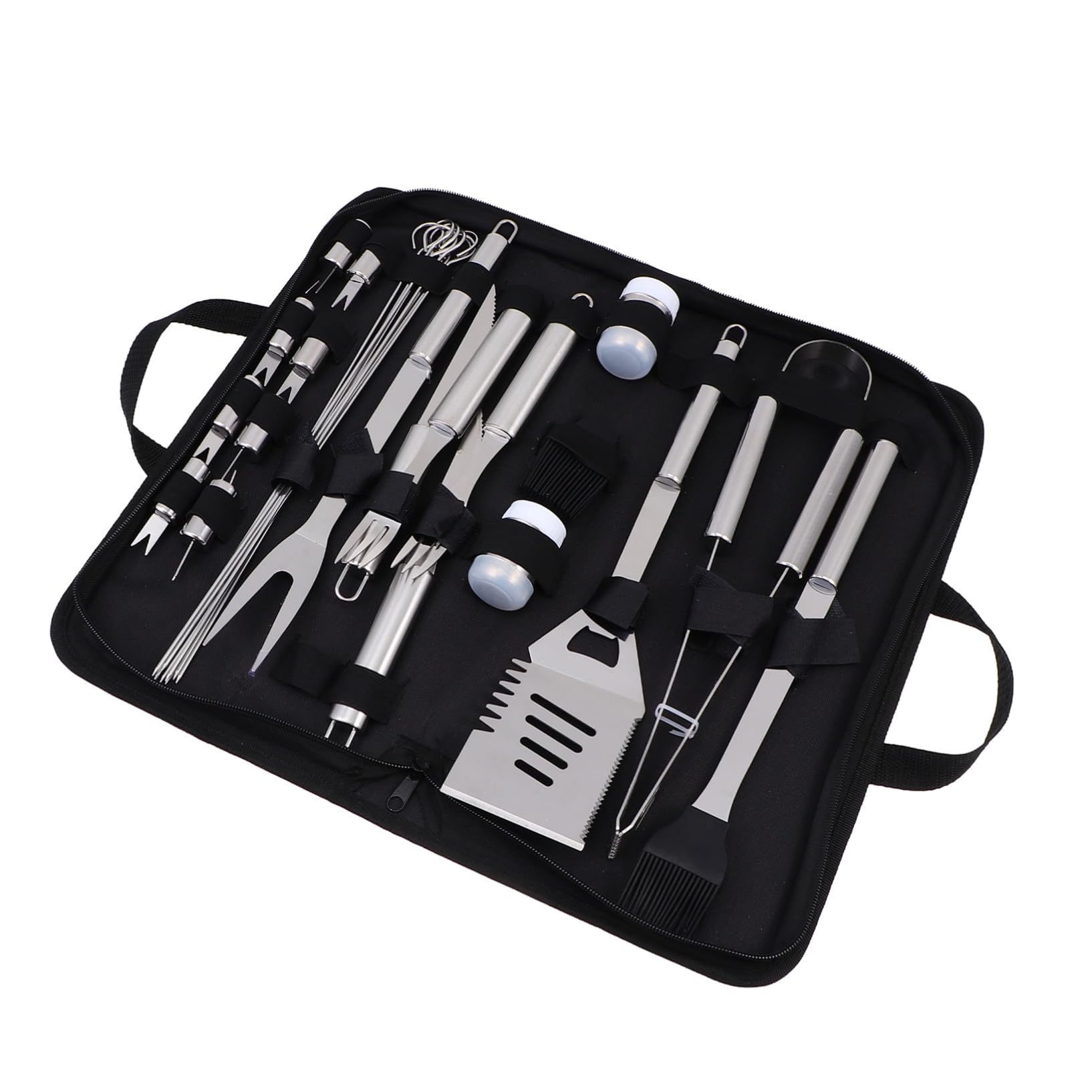 Utensili Barbecue in Metallo Resistente Portatile con Borsa Oxford Accessori BBQ Pratici e Resistenti per Grigliate all'Aperto e Escursioni