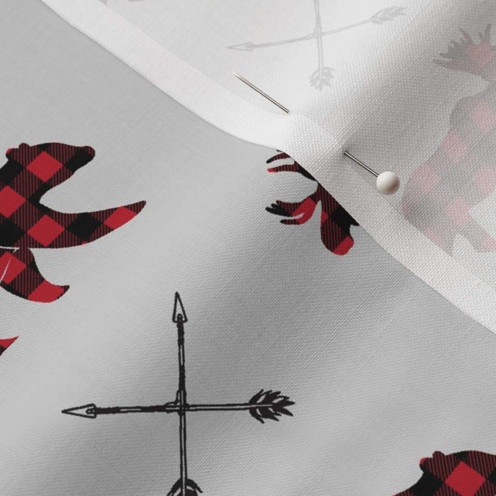 Spoonflower Fabric - Moose Bear Arrows Happy Camper Collection Plaid Woodland Arrow Printed on Petal Signature Cotton Fabric by The Yard - Sewing Quilting Apparel Crafts Decor