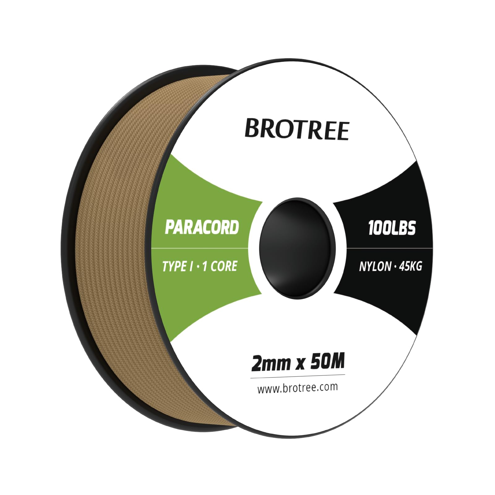Brotree Paracord 2mm 50M 100% Nylon Rope 1 Strand Parachute Cord for Outdoor, Craft, DIY - 45kg Breaking Load (Tan)