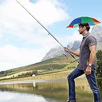 Vista 9 de Sombrero de paraguas para adultos y niños, protección contra la lluvia y el sol manos libres, diseño colorido de arco iris para pesca, senderismo