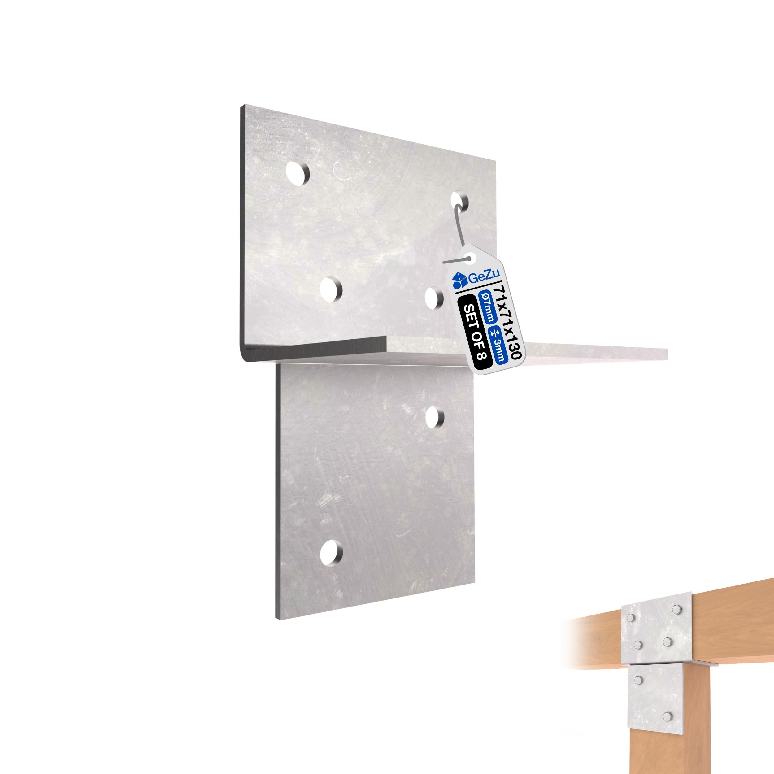 GeZu Impex Wood Connector T Piece 71x71mm Hot Dip Galvanised Set of 8 T Connector Bracket Wall & Post Connector for Wooden Structures