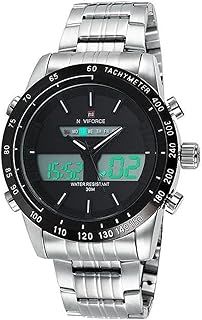 نافي فورس ساعة للرجال بسوار من الستانلس ستيل، كوارتز، NF9024 فضي