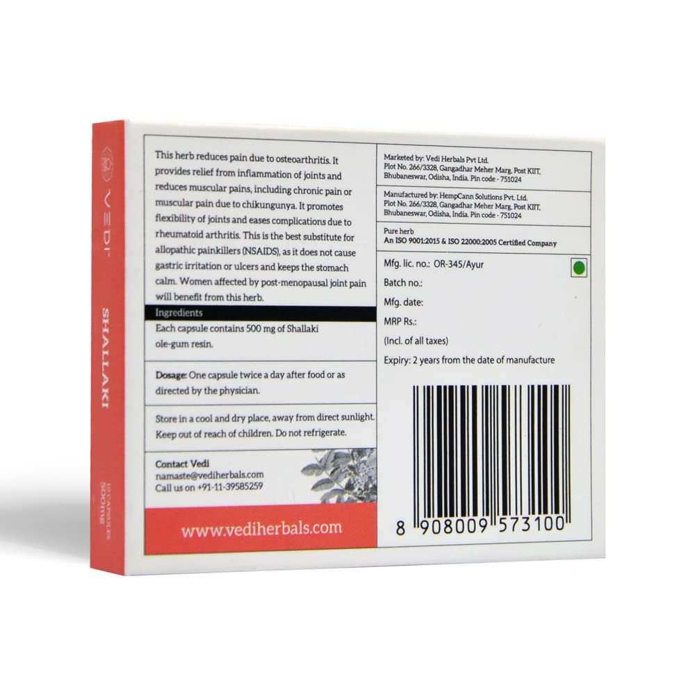 Vedi Shallaki Capsules 500mg | Natural Boswellia Serrata Supplement for Joint Wellness & Mobility Support | Ayurvedic Herbal Formula | Vegan, Non-GMO, Gluten-Free | Pack of 1 — Amazon image 2