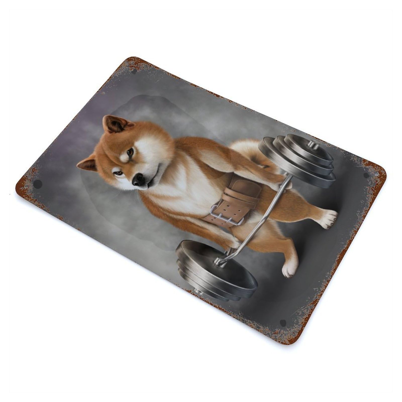 Retro Metal Sign with Shiba Dog Lift Shrug Bar Design 11.8"x7.9", for Farmhouse, Kitchen And Entryway Decor, Shabby Chic Decor