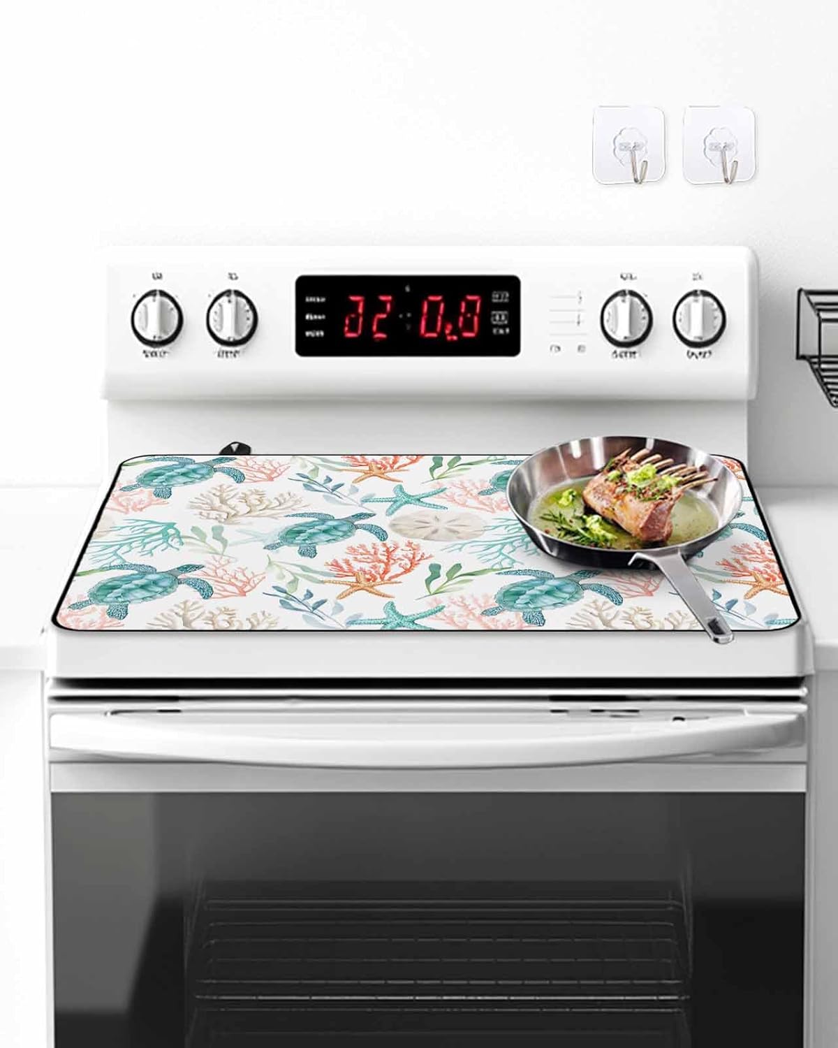 Stove Top Cover Teal Green Turtle Stove Cover for Electric Stove Top Starfish Coral Marine Life Glass Cooktop Covers Anti-Slip Mat Heat Resistant Countertop Protector Kitchen Decor 28.5"x20.5"
