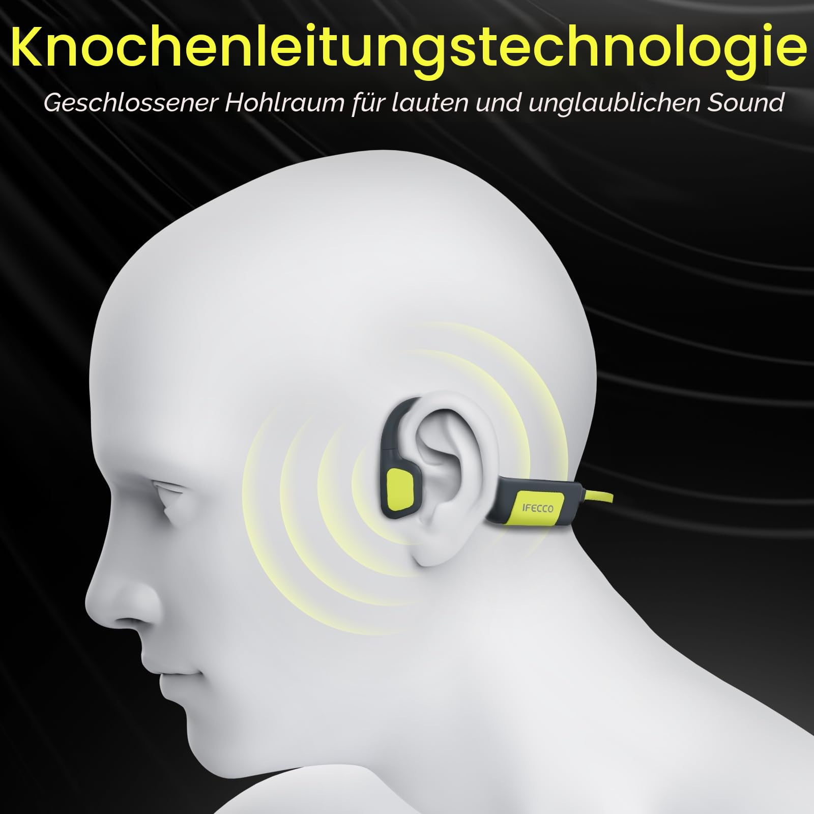 IFECCO Kopfhörer Schwimmen, Knochenschall Kopfhörer Bluetooth 5.4, IP68 wasserdichte Open Ear KopfhöRer mit MP3-Player 32GB Speicher, Unterwasser Sport Kopfhörer für Schwimmen Fahrrad Laufen