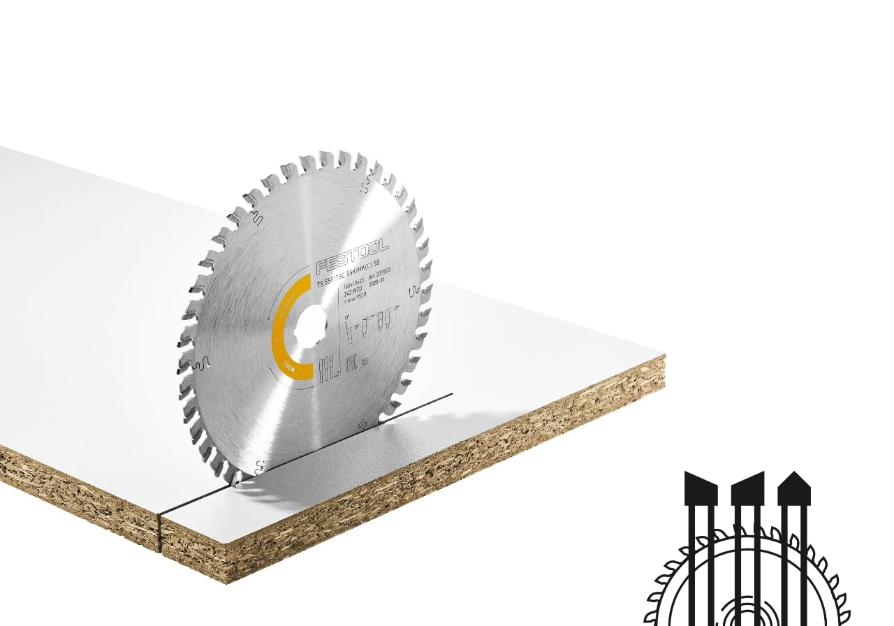 Festool 205553 Fine Tooth Saw Blade HW 160x1,8x20 WD42 Wood Fine Cut, Silver,Yellow