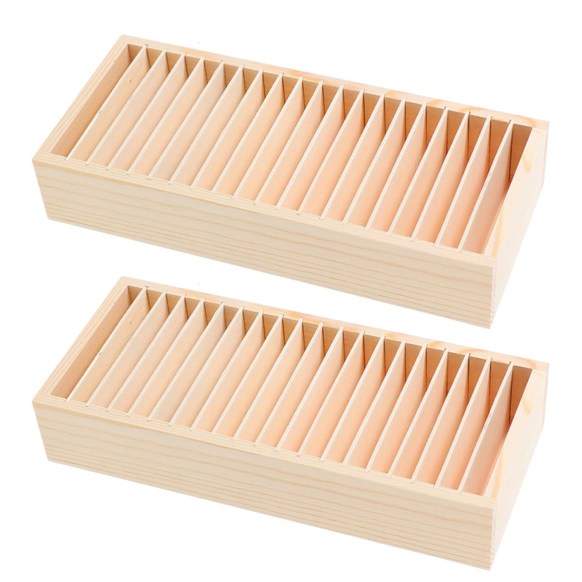 Organizzatore per Biglietti da Visita in Legno 2 Pezzi Design Multi Scomparti e Struttura Staccabile per Casa e Ufficio Beige