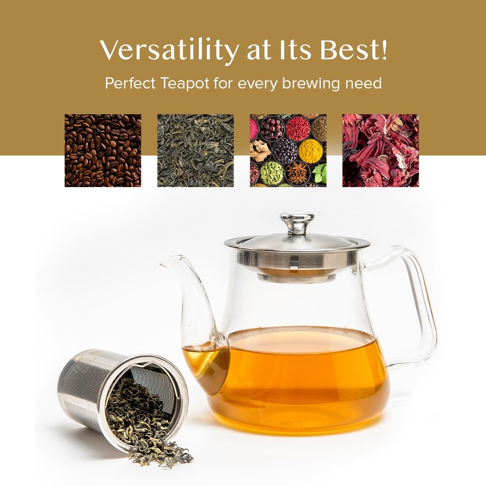 VAHDAM, Radiance- Teiera Vetro | Teiera con Infusore | Teiere da 1000 ml per tè sfuso | Perfect Tea Maker | Infusore Tè | Resistente ai graffi infusore tisana