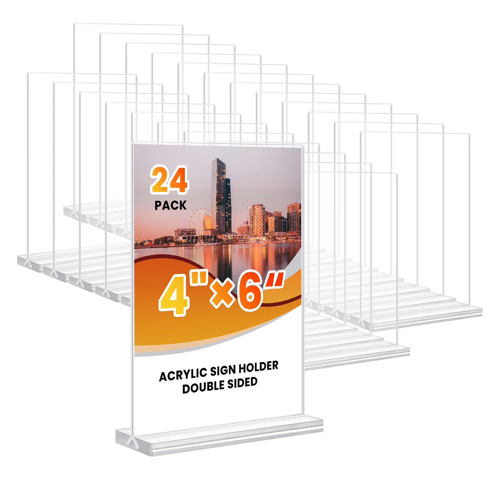 Acryl-Schilderhalter, 10,2 x 15,2 cm, 24 Stück, transparenter Tisch, vertikaler transparenter Tisch, doppelseitiges Flyer-Display, Kunststoff-Bilderständer, Papierhalter, Tischschild-Halter, geeignet