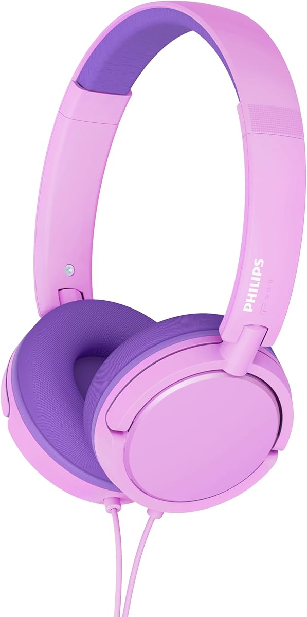 Philips K2019 Wired Headphones for School, Kids Headphones with Cord, Durable and Foldable, Safe Volume Limited, Ultra Lightweight, Built-in Microphone, On-Ear Girls Boys Toddler Headphone, Pink : Electronics