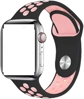 سوار ساعة سيليكون بديل بتصميم مرن مزود بمسامات للتهوية متوافق مع ساعة آبل سلسلة 7 و8 مقاس 40/41 ملم، لون وردي وأسود
