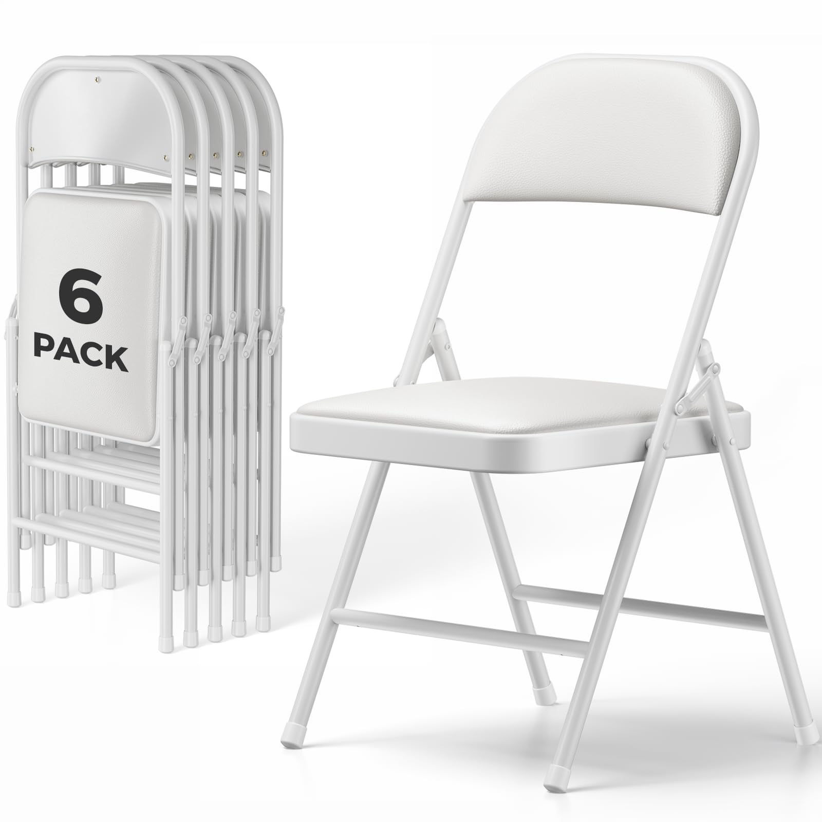 MAKE CHANGES 6 Pack Folding Chairs, PU Leather Folding Dining Chairs with Padded Cushion Seat & Back, Indoor Outdoor Folding Chair Set for Home Office