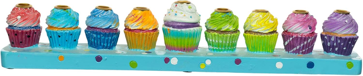 Rite Lite Chanukah Hand Painted Resin Cupcakes Menorah 11.50" Hanukkah Menorah