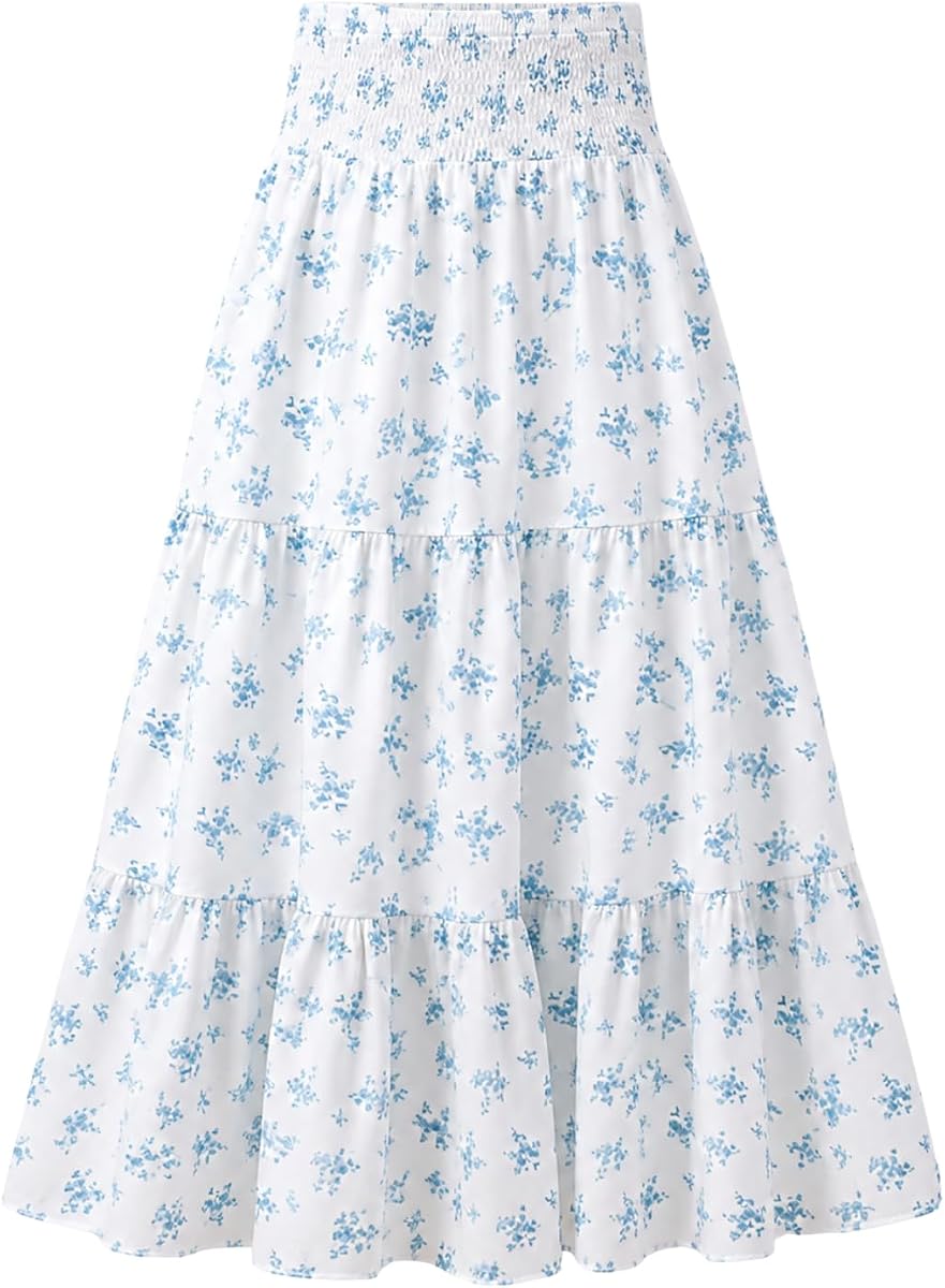 Falda larga para niña Tween, faldas largas florales de cintura alta, falda bohemia fluida, 9-16 años