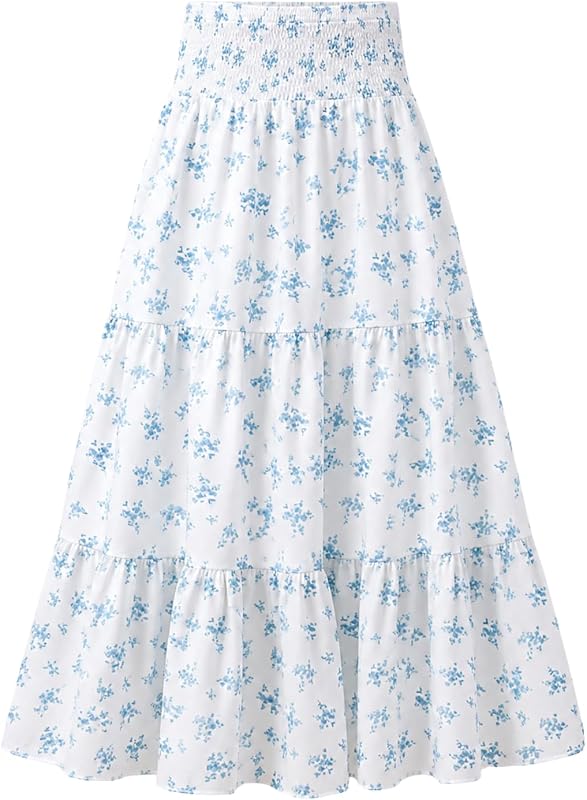 Tween Girl Maxi Skirt Summer Trendy High Waist Floral Long Skirts Flowy Boho Skirt, 9-16 Years