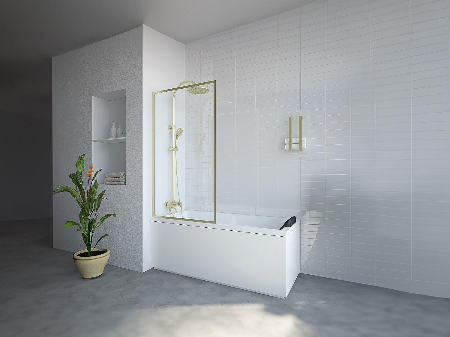 Vente-unique - Pare baignoire doré style art déco - 80 x 140 cm - Verre trempé - BRADENTON