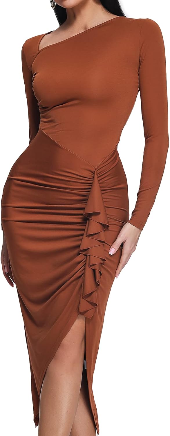 BELLA BARNETT Ruched Midi Dress Classy Bodycon Kuwait Ubuy