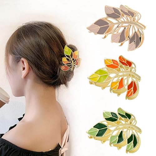 Flower Leaf Orange Metal Hair Claw Clips, Large Hair Claw Nonslip Hair Barrettes Non-Slip No Broken Strong Hold Hair Clamps Fashion Hair Accessories For Woman And Girls With Long Thick Thin Curly Hair #TOP1