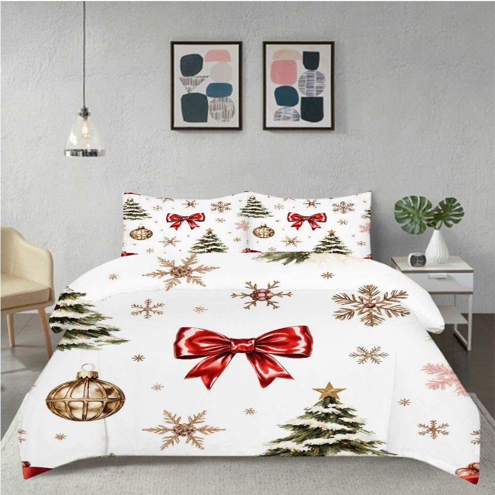 Juego de Cama 3D 200x200 cm, Tema Navideño, Set de 3 Piezas con 1 Funda NóRdica XXL y 2 Fundas de Almohada, Material EcolóGico, DiseñO Reversible, Cremallera, 7604