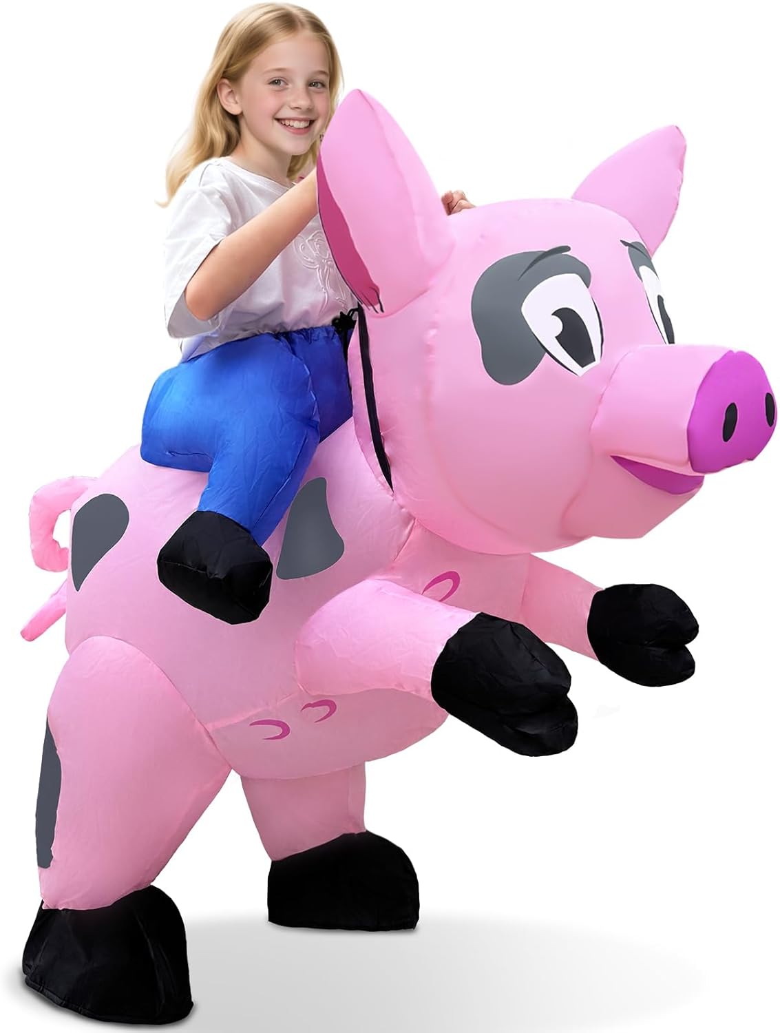 Camlinbo Halloween Inflatable Pig Costume for Kids, Blow Up Costume Ride on Pink Pig Funny Animals Rider Costumes for Girls Boys Halloween Cosplay Party
