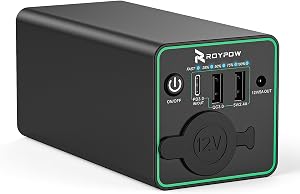 RoyPow 30W PD Power Bank with 12V 10A Constant Voltage Cigarette Lighter Socket, 86.58Wh USB C Laptop Portable Charger, 18W QC & 12V DC Battery Pack, Perfect for Dash Cam or Camping(Upgraded Version)